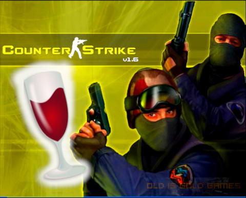 a logo of the Wine Project on top of the classic CS 1.6 splash screen