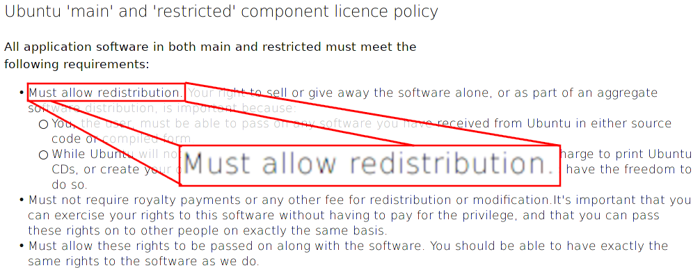 a screenshot of canonical's License of Ubuntu, showing clearly that you can redistribute it.